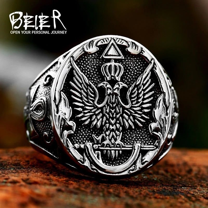 BEIER New Design Stainless Steel Eagle Ring Bird Pattern Cross US Style Men\'s Ring Cool Biker Animal Jewelry High Quality