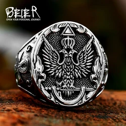 BEIER New Design Stainless Steel Eagle Ring Bird Pattern Cross US Style Men's Ring Cool Biker Animal Jewelry High Quality