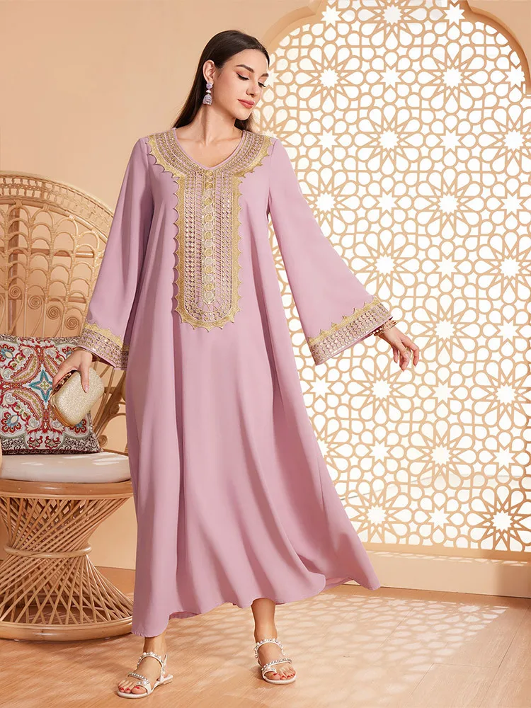 Autumn Muslim Dress for Women Jalabiya Abaya Embroidery Party Vestidos Mujer Ramadan Long Dresses Woman Robe Morocco Caftan 2024