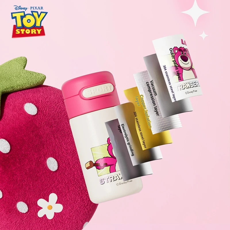 كوب جيب معزول من ديزني، زجاجة مياه صغيرة محمولة من الفولاذ المقاوم للصدأ على شكل دب الفراولة للأولاد والبنات