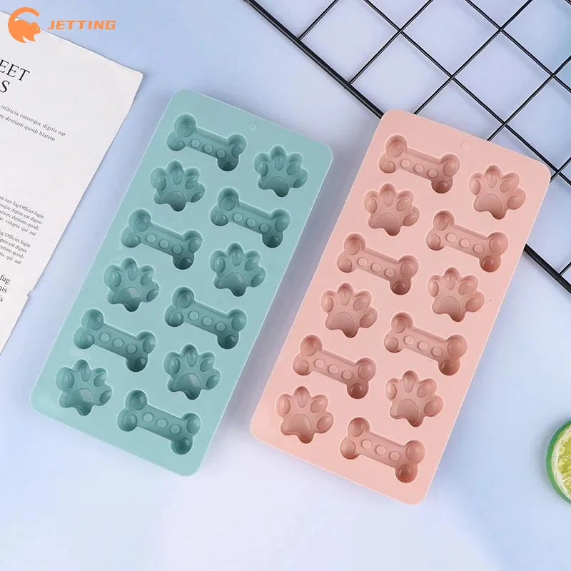 (New) 1Pcs Silicone Dog Bone Paw Mold Pink Blue For Dog Biscuits Treats Ice Cubes Chocolate Cake Candy