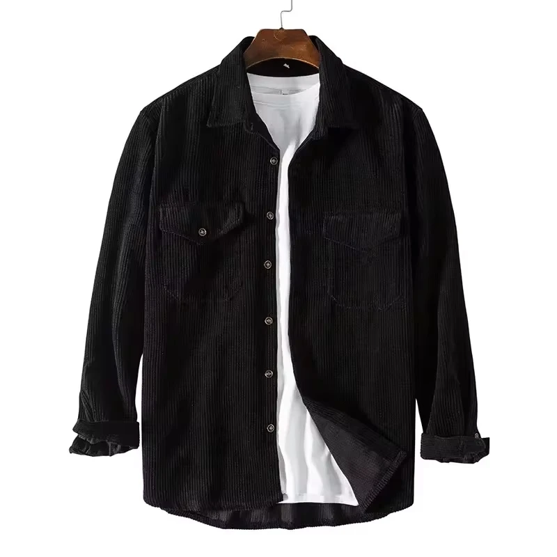 Men's Casual Corduroy Shirts Spring Autumn Long Sleeve Double Pockets Shirts Jackets Male Solid Fashion Loose Tops for Men
