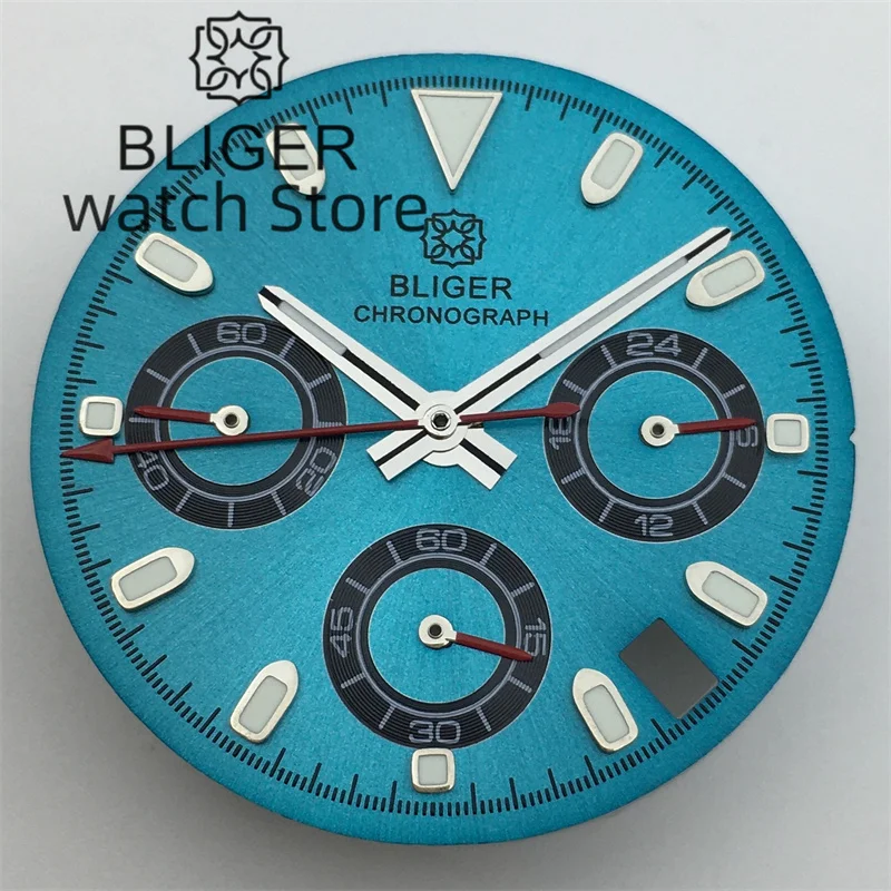 BLIGER VK63 Dial 29.5mm Sky blue Green Dial With Hands Green Luminous Fit VK63 VK64 movement