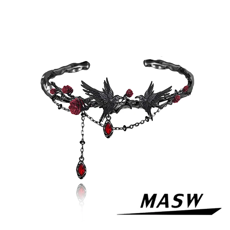 MASW Original Design Hot Cool Style Black Crow Red Flower Bracelets For Women Girl Gift 2025 Trend New Fashion Accessories