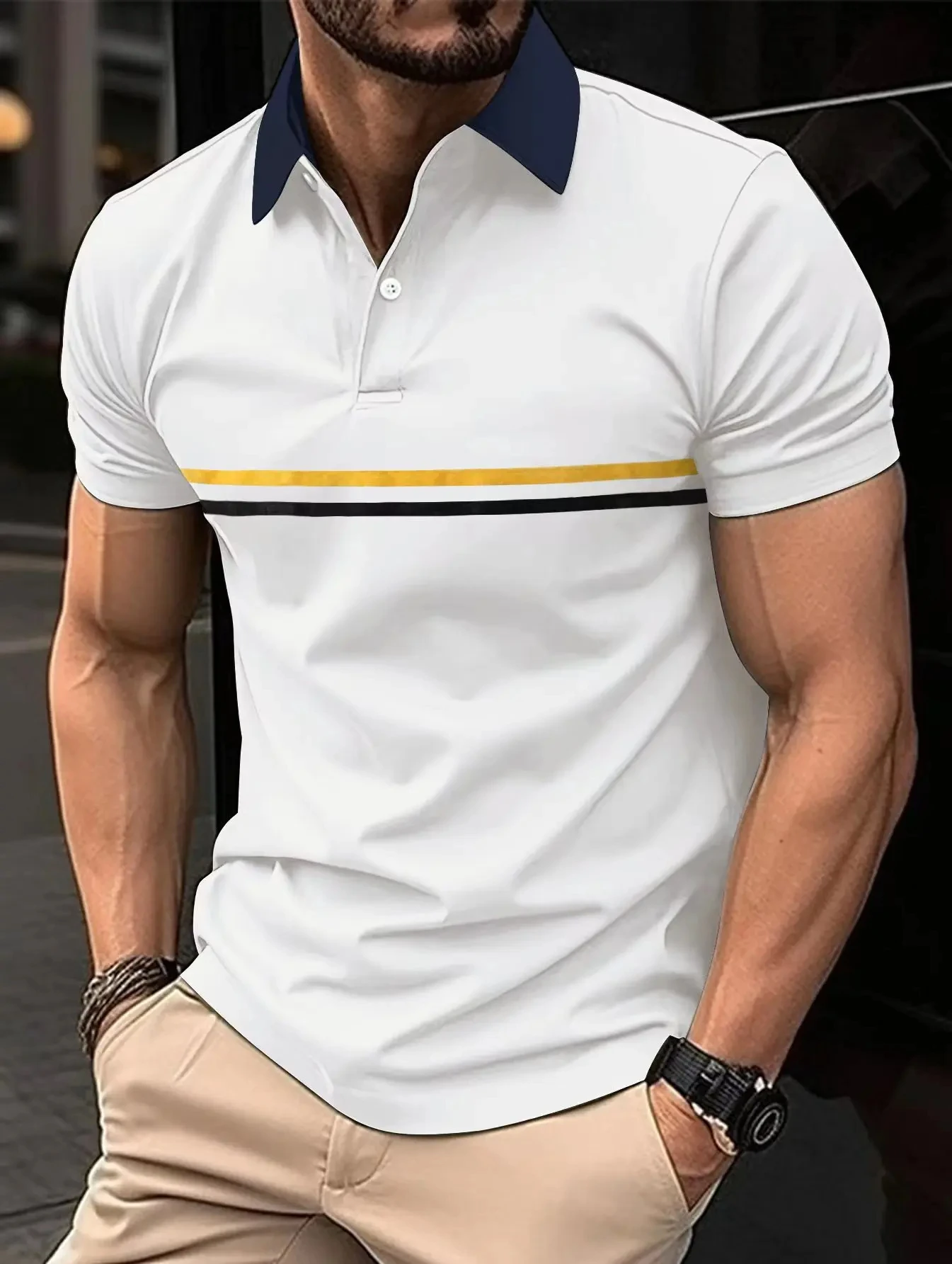 Polo informal de manga corta para hombre, Camiseta con cuello Rowan, transpirable, ropa de oficina, novedad de verano