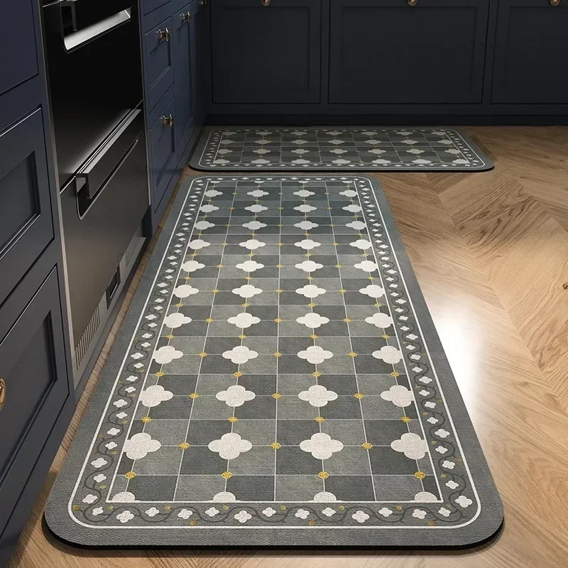 Kitchen Carpet Pvc Waterproof Floor Mat Leather Anti-slip Oil-proof Mats American Retro Style Home Decoration Rug Wipeable 주방 카펫