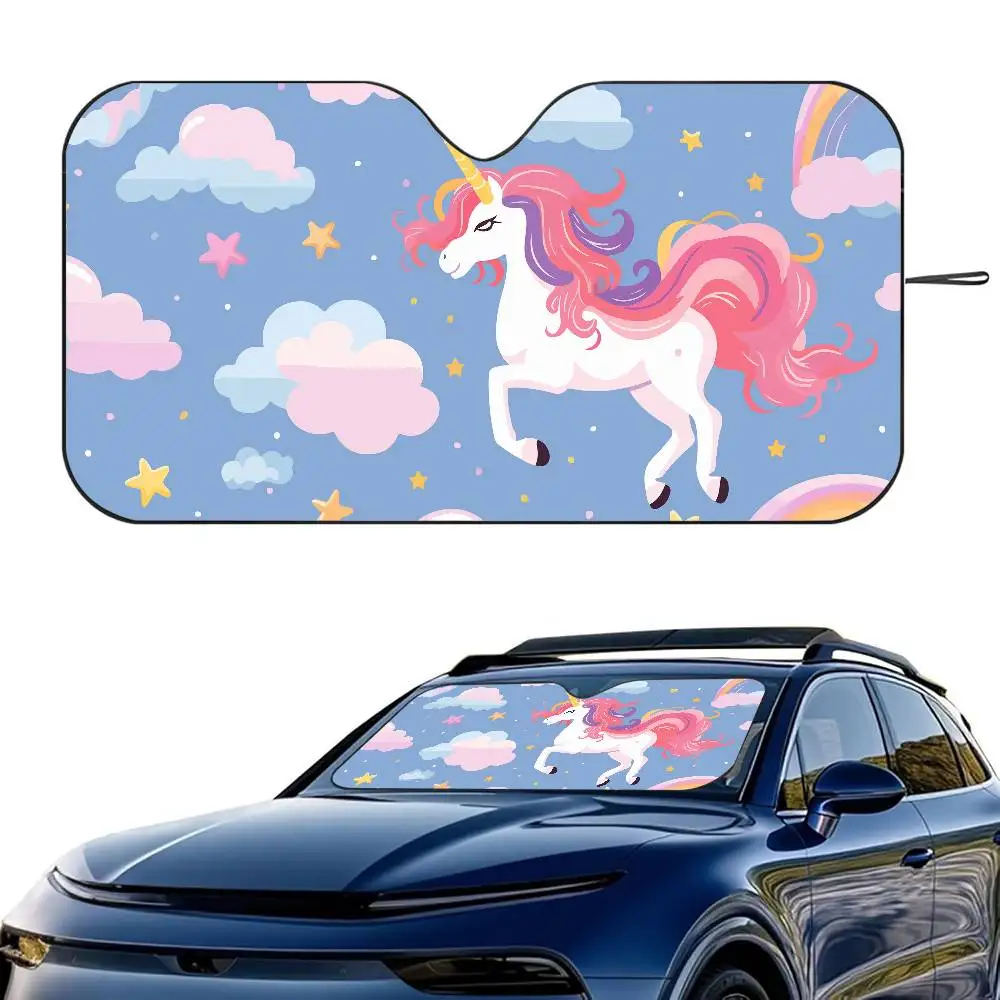 

Unicorn Cute Cartoon Car SunShade Windshield Foldable Three-layer Insulation Sunshade By Suction Cup Blocks UV Rays Sun