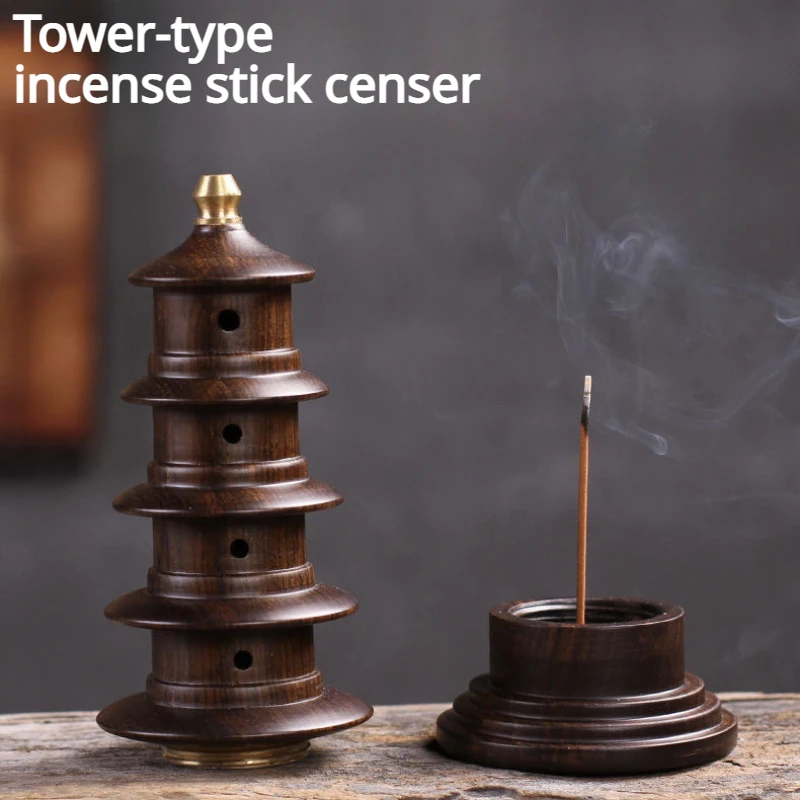 

Sandalwood Tower-type Incense Stick Censer Black Solid Wood Copper Lying Incense Holder Home/ancestral Hall/office/Decoration