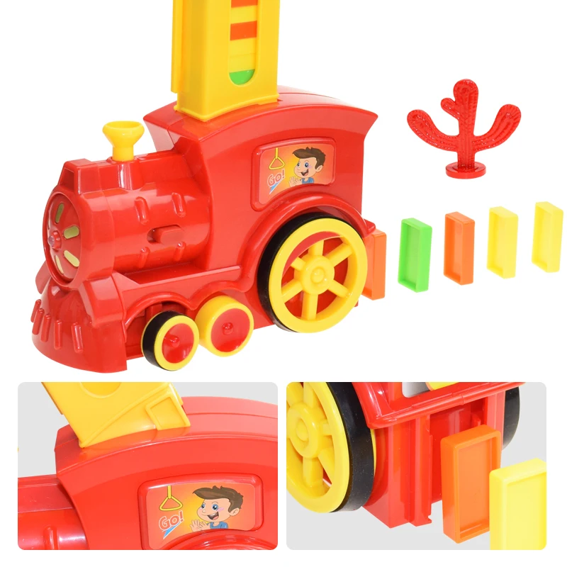 Domino Train Car Set Kids Sound Light Automatic Laying Domino Brick Colorful Dominoes Blocks Game Toys Set Gift for Boys Girls