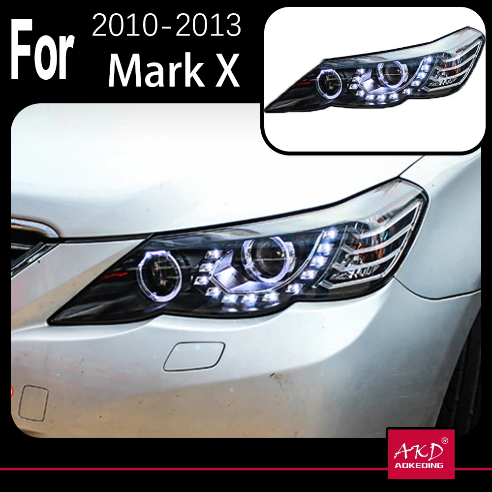 AKD Car Model Headlight For Toyota Mark X REIZ 2010-2012 Headlights LED DRL Running lights Bi-Xenon Beam Fog lights angel eyes