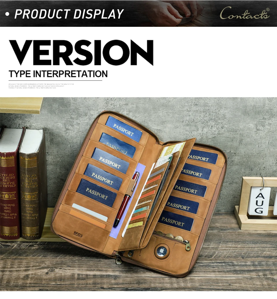 Reisepass-Etui, Familien-Reisepass-Halter, Dokumenten-Organizer, Kartenhalter, Clutch, RFID-Schutz, Diebstahlschutz, Verlustschutz – Detail 6