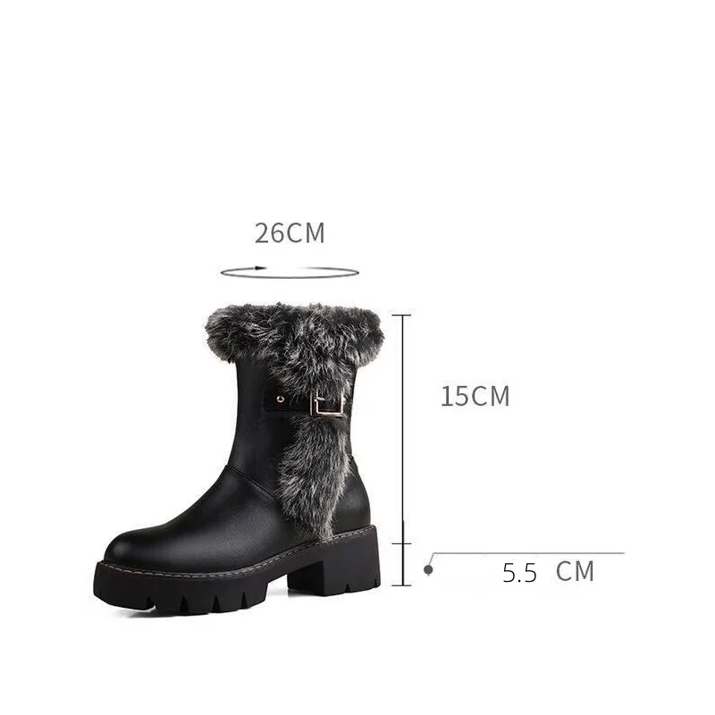 

ORCHA LISA Женские рыцарские зимние сапоги до колена с круглым носком 5,5 см, массивный каблук, платформа, молния, металлический теплый плюш, большой размер 42-43, зима