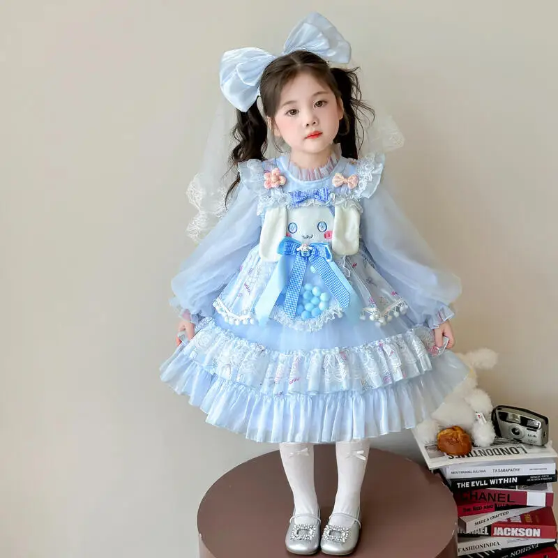 

Autumn New Children's Long Sleeved Princess Mesh Dress Birthday Gift Girls' Cartoon Cinnamoroll Cosplay Lolita Dress