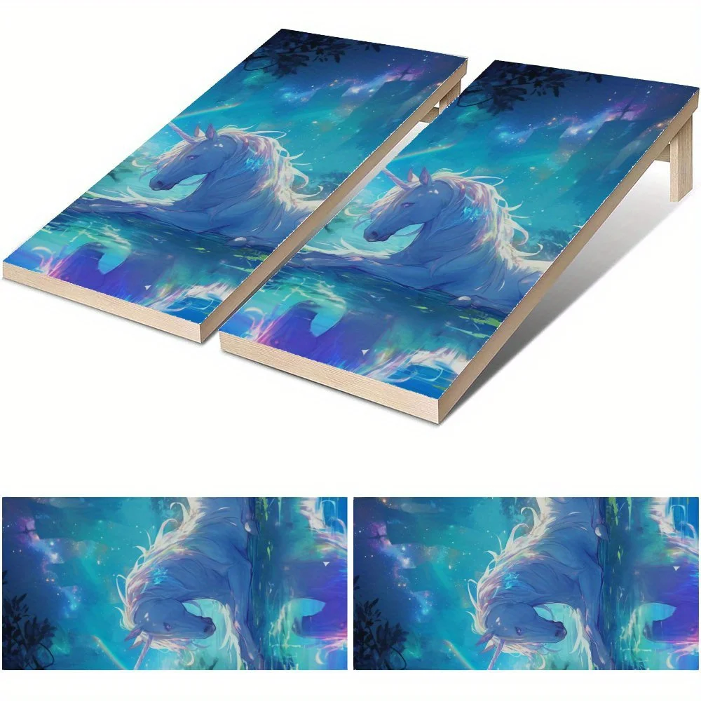 

Водонепроницаемая доска Cornhole с единорогом «Звездное озеро», виниловые обертывания, дизайн настольной игры из ПВХ для игр на открытом воздухе, идеально подходит для занятий спортом и отдыха,