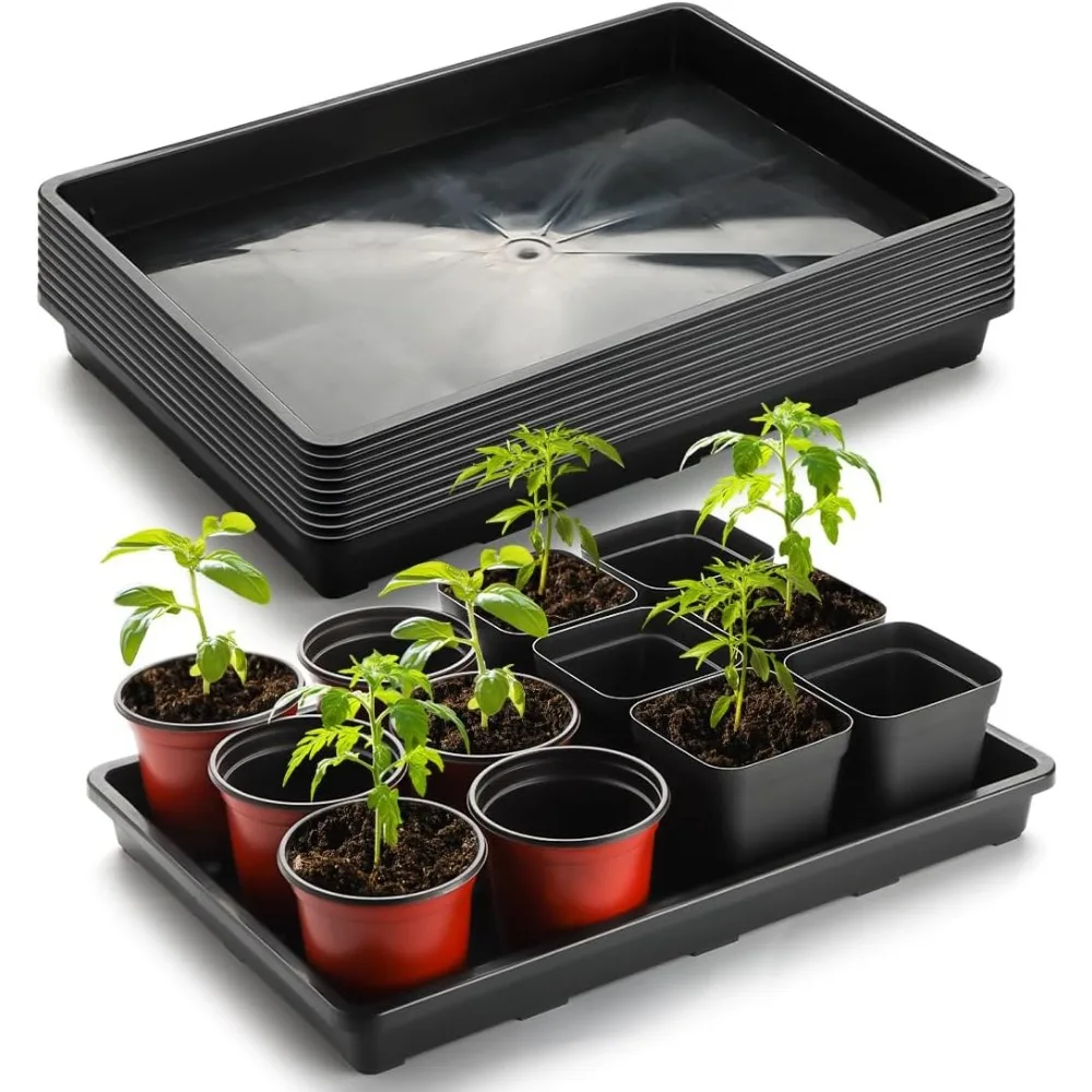 

10-Pack Black Nursery Pots Trays, Durable Plastic Seed Starter with Drainage for Planting