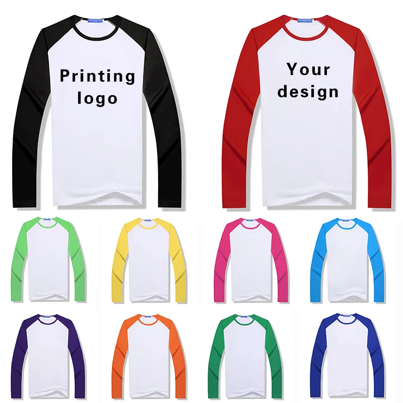 Long Sleeved Elastic T Shirt Printed Logo Custom Design Picture  Raglan Sleeves Men's Women's Children Family Gatherings Gym Top