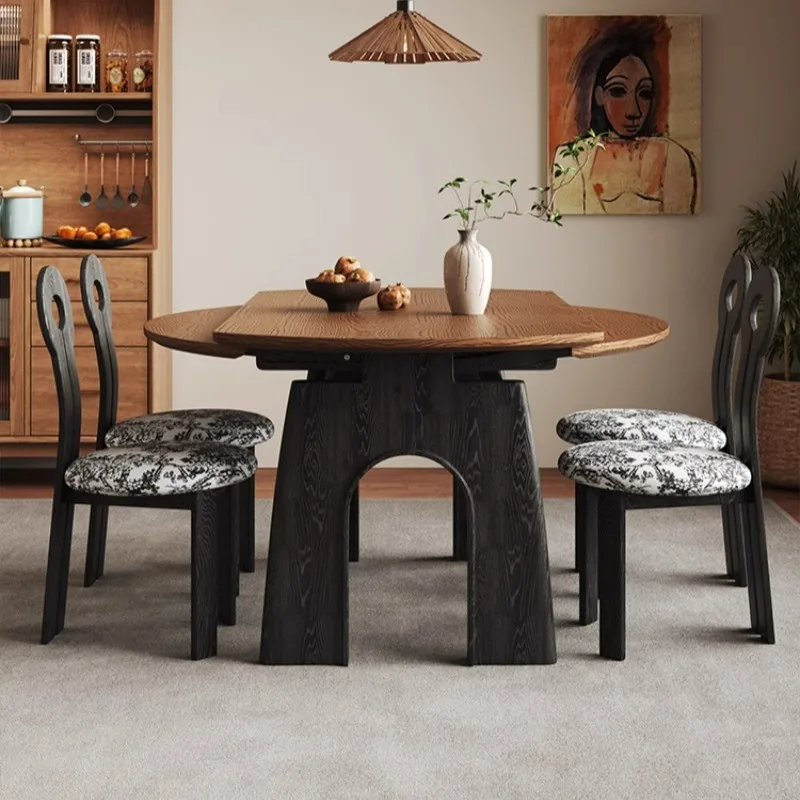 Picture 3: French medieval style solid wood dining table and chair combination for small home living room variable round table