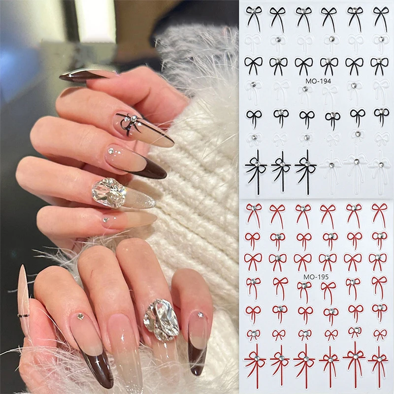 Small Bow Ribbon Bowknot Nail Stickers High Quality Crystal Diamond Design Adhesive Stickers Nail Art Decoration