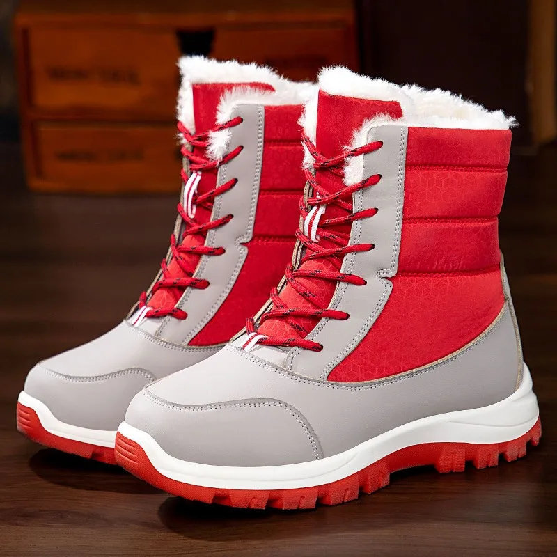 

Winter New Women's Thick Plush Cotton Shoes High Top Cotton Boots Waterproof Slip Lace Up Snow Boots Warm Comfortable Stable