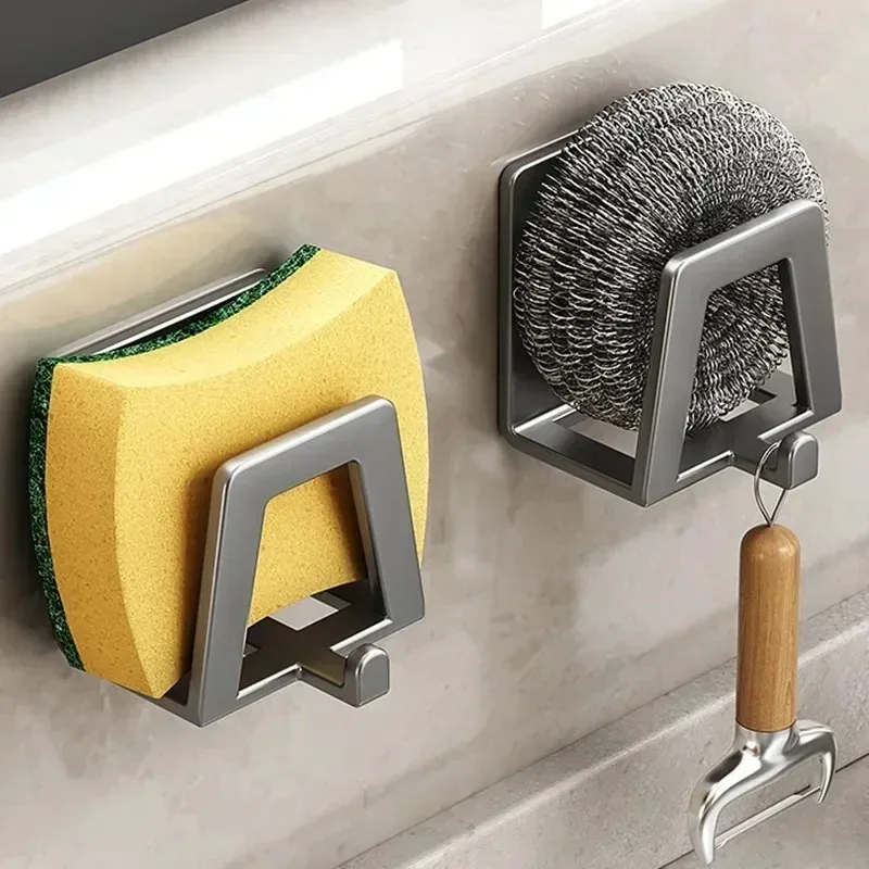 

4pcs Stainless Steel Sponge Holder Self Adhesive Sink Drain Drying Sponges Racks Shelf Kitchen Storage Wall Holders Organizer