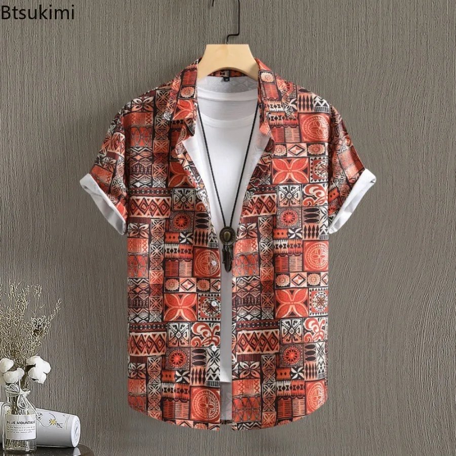 

Summer Ethnic Style Casual Shirts for Men Hawaiian Short Sleeve Printed Shirt 2024 Man Streetwear Sunshine Beach Vacation Blouse