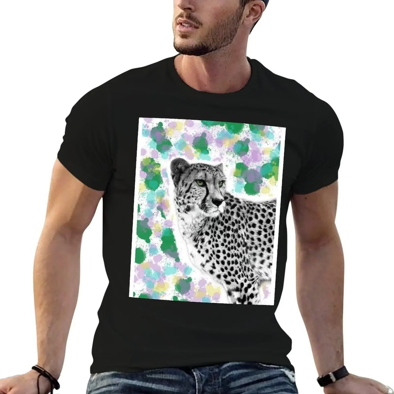 

Splatter Cheetah T-Shirt graphic t shirts oversized graphic tee fruit of the loom mens t shirts