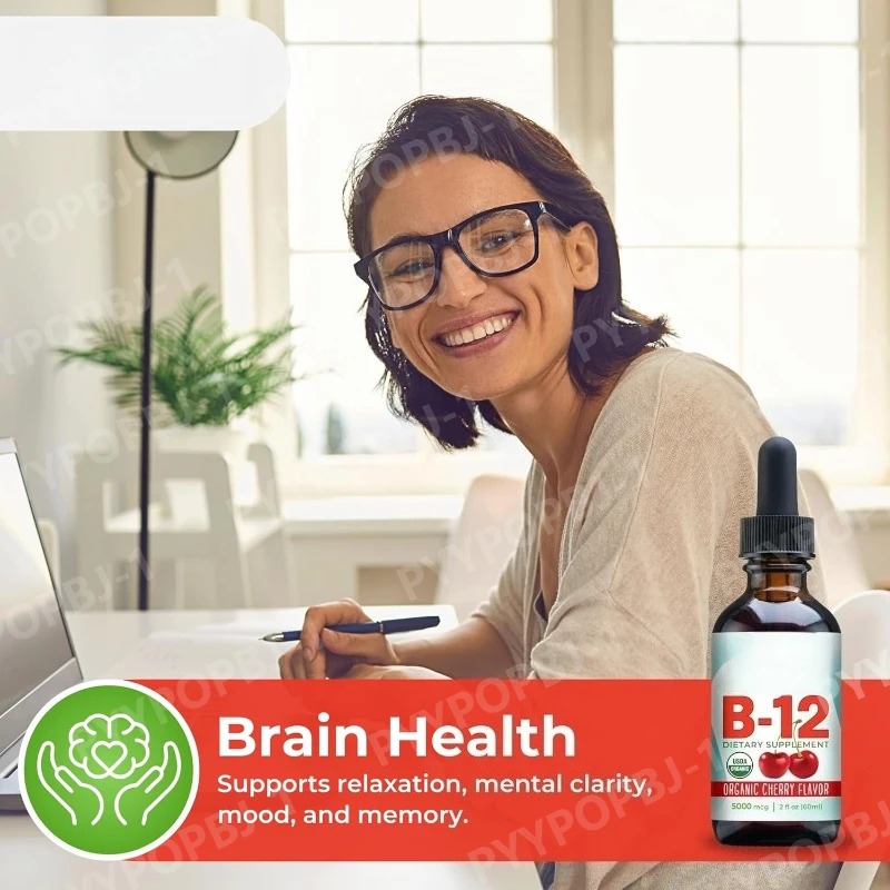 Vitamin B12 Drops 5000mcg Methylcobalamin Liquid Sublingual Supplement Cherry Flavor Vegan Sugar Free Daily Nutrition 60ml