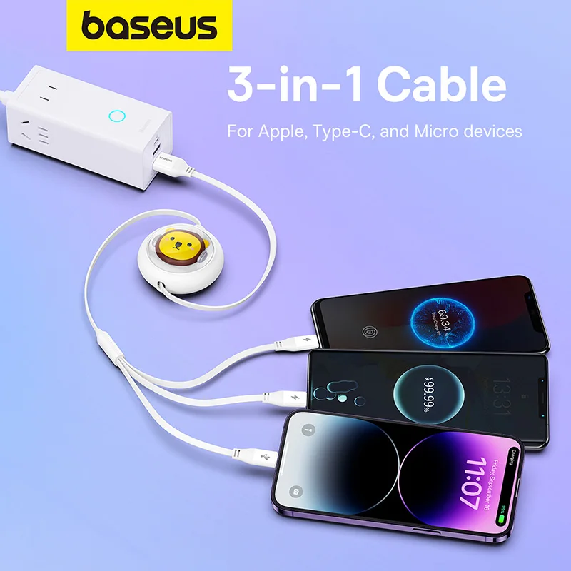 

Baseus USB кабель 3 в 1 быстрая зарядка Micro USB Type C зарядное устройство выдвижной кабель для iPhone Samsung провод шнур для Huawei Xiaomi