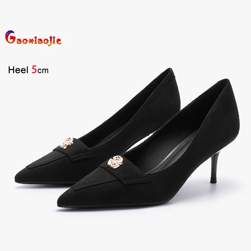 

Designer New Black Suede Pointed Toe High Heels For Female 5CM Elegant party Pumps Stiletto Shallow Office Fashion Woman Shoes