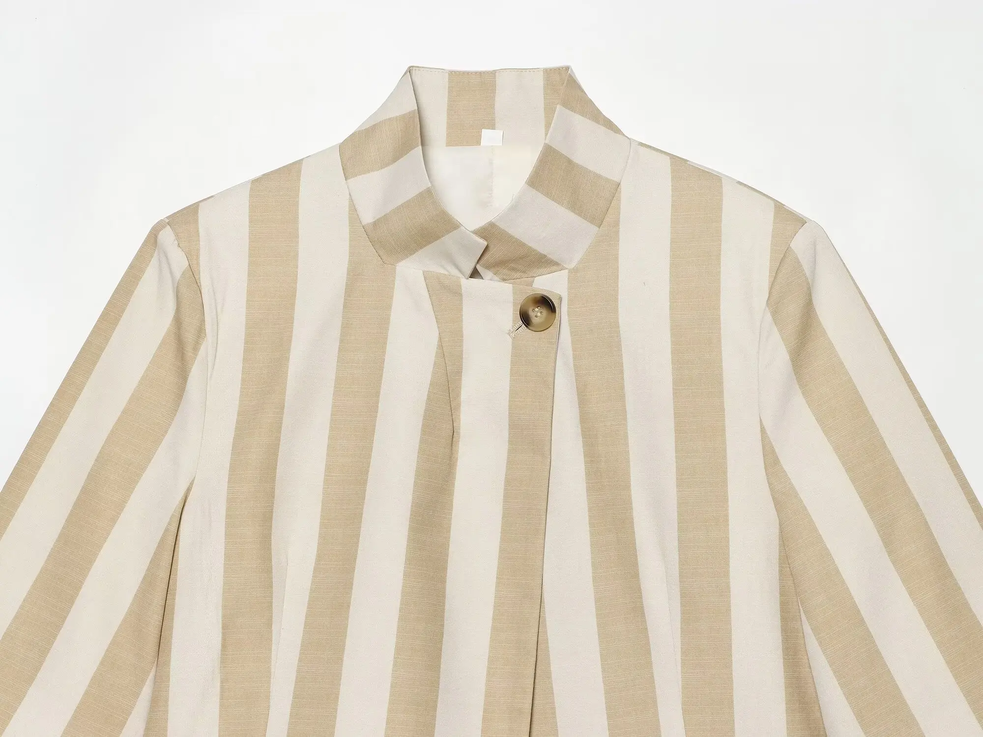 KONDALA Women Commute Chic Striped Blazer 2026 Summer Trendy High Street Stand-collar Blazer Elegant Casual Short Sleeve Blazer