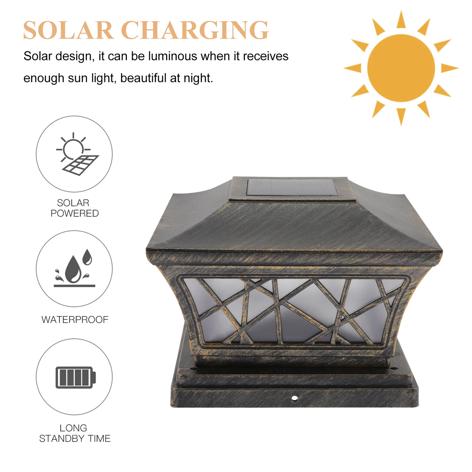 

Solar Powered Waterproof Outdoor Post Light Fixture Long Lasting Durable Safe for Courtyard Garden Floor Decor
