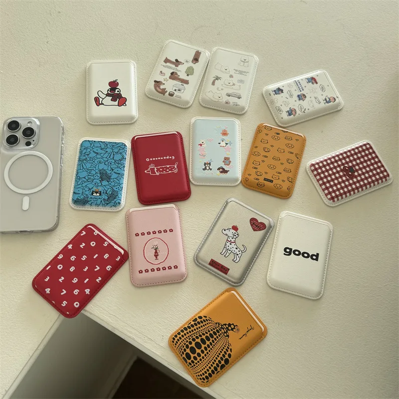 Cute Cartoon PU Leather Magnetic Card Holder Phone Grip Wallet Pocket Card Slot Storage Mobile Phone Case Teen Girls Accessory view 2