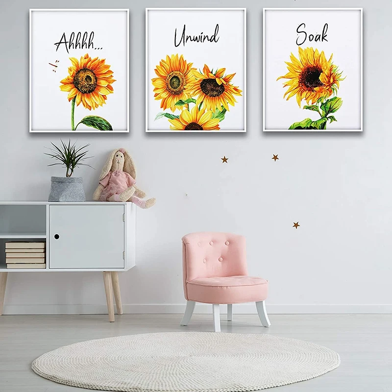 6 Pieces Sunflower Bathroom Decor Relax Soak Unwind Wall Painting Art Women Girls College Living Room Bathroom