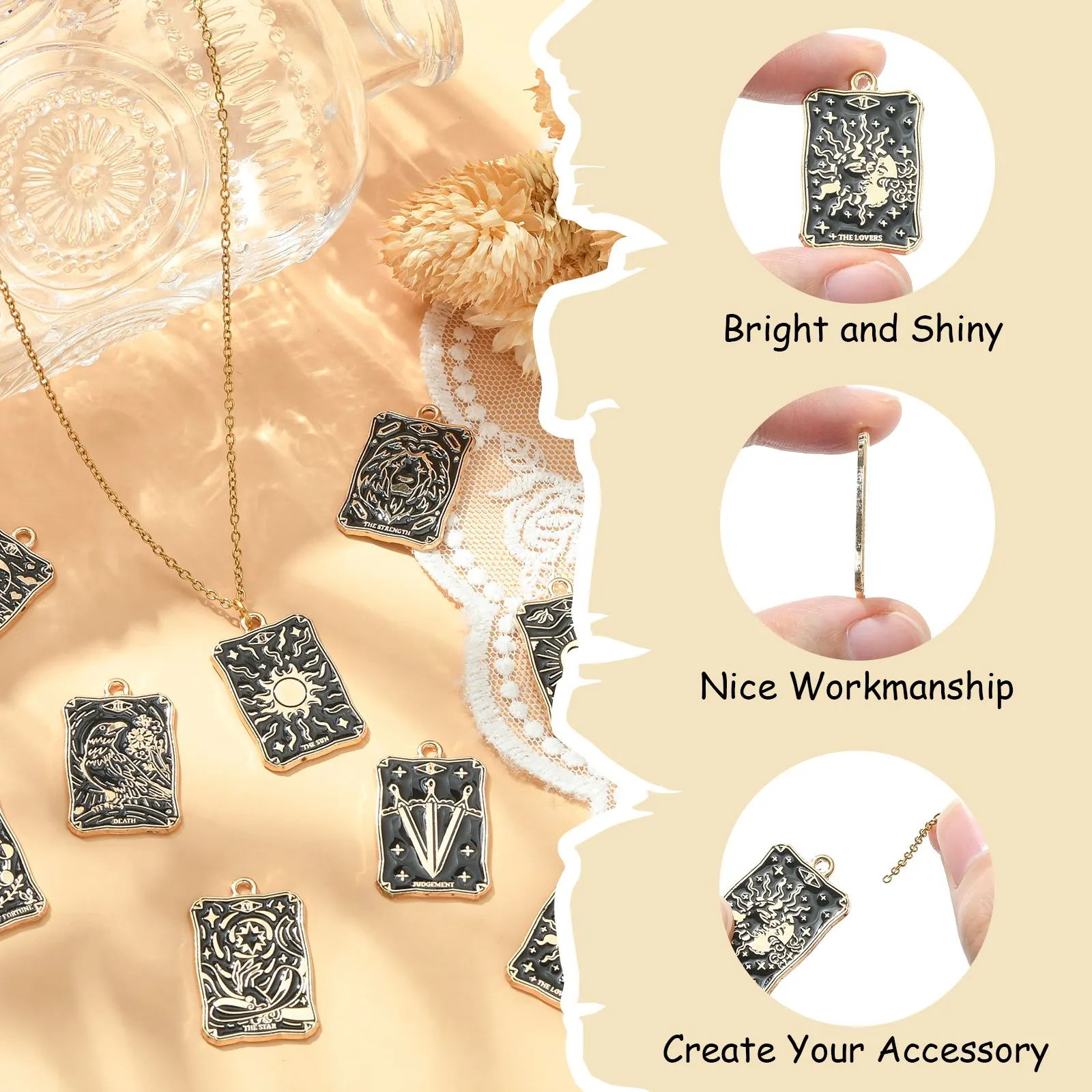 PandaHall 20 Stück 10 Stile Legierung Emaille-Anhänger Tarot-Charms Rechteckige Anhänger für Schmuckherstellung – Detail 3