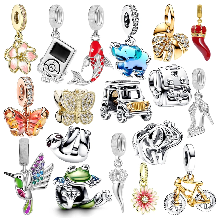 New Arrivals Schoolbag MP3 Butterfly Leaf Frog Fish Flower Charm Bead Fit Original 925 Sterling Silver Bracelet DIY Jewelry Gift