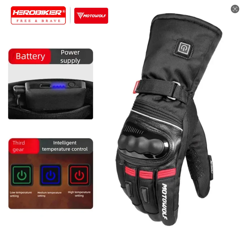 

Motorcycle Snowmobile Heated Gloves Warm Touch Screen Heated Winter Ski Gloves Waterproof Electric Thermal Glove For Snowmobile