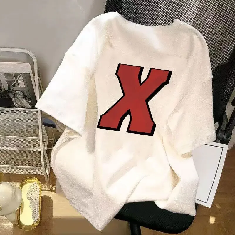 

100%Pure cotton American front and back letter printed short-sleeved T-shirt for men and women summer ins trend loose and versat