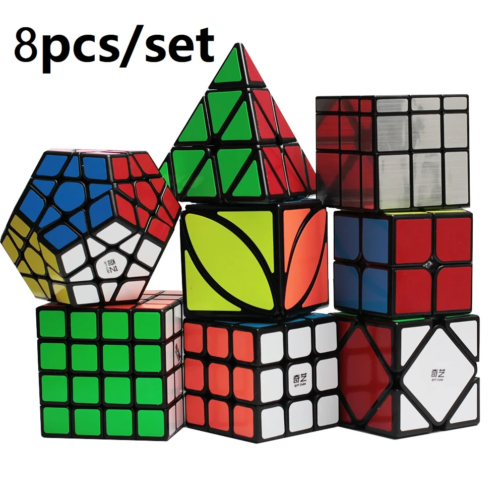 

8pcs Qiyi Magic Cube Packing Set Bundle 3x3 2x2 4x4 5x5 Magic Cube Twist Carbon Fiber Stickerless Mini Neo Cube Gifts for Kids