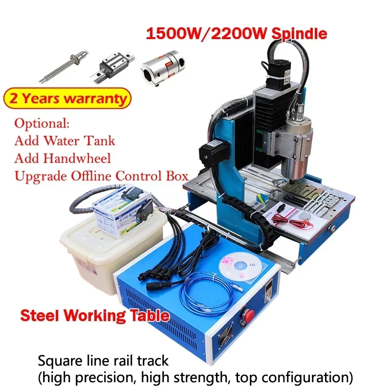 CNC彫刻切断機,水冷スピンドル,スチール作業台,DIYルーター,2.2kw,3040, 6040, 4軸,1500W