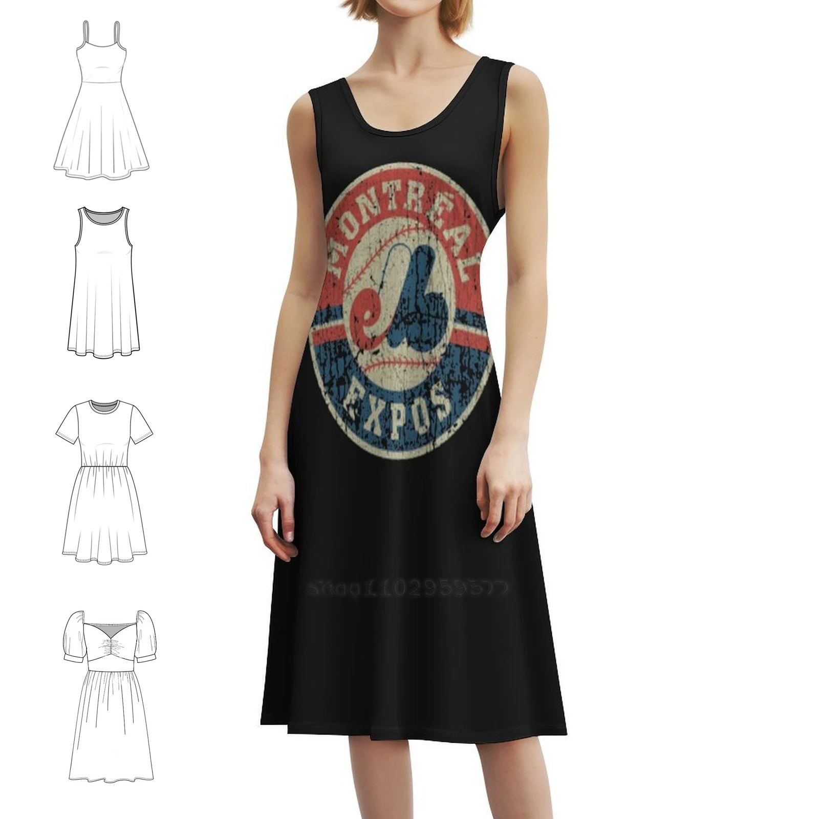 مونتريال اكسبوس 1969 قسط تي شيرت المرأة فستان الحفلات الأنيق فستان ألف خط مع خيارات قصيرة/طويلة/بدون أكمام مونتريال اكسبوس
