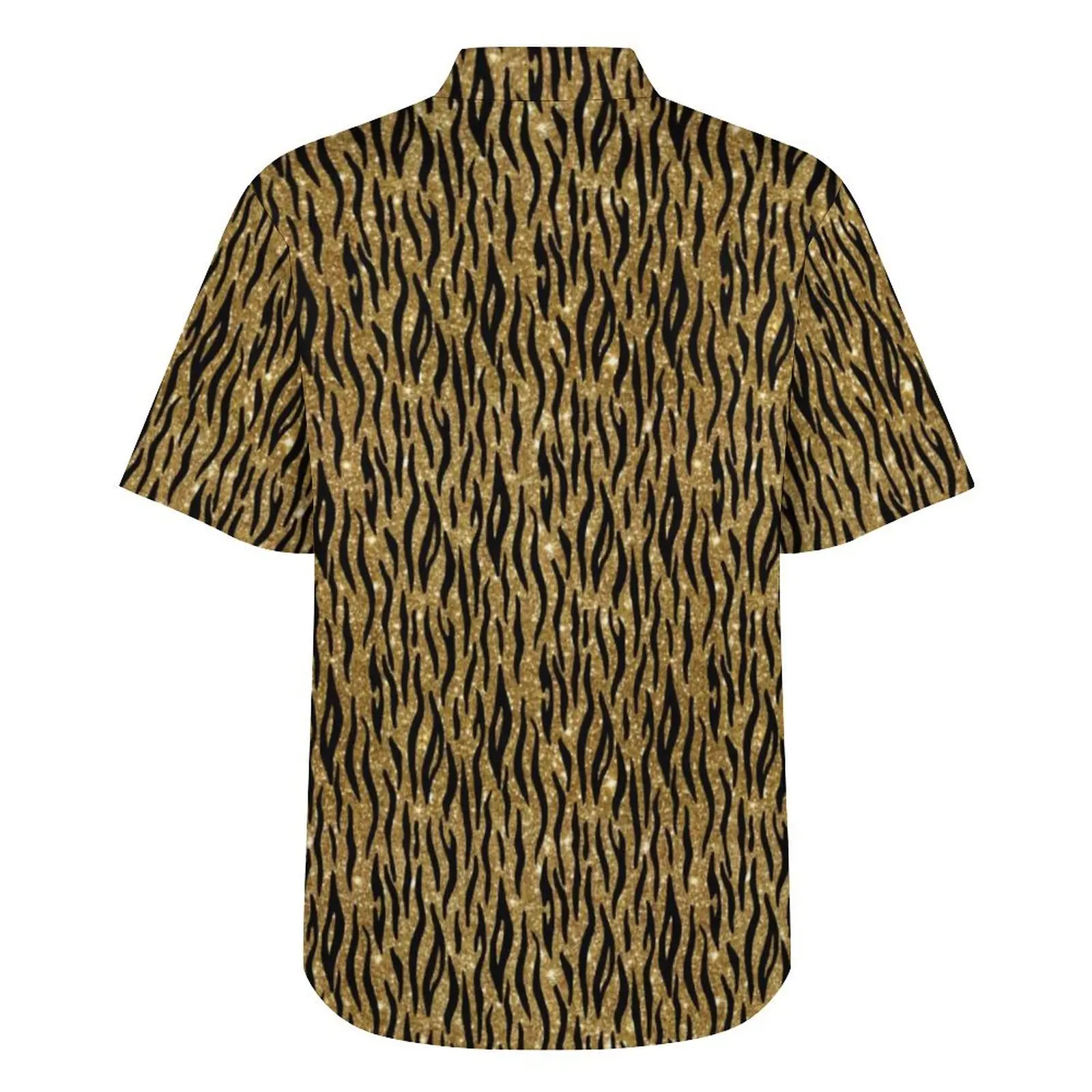 Glitter Tiger Skin Beach Shirt Black Gold Stripes Summer Casual Shirts Male Trendy Blouses Short Sleeve Street Graphic Clothing