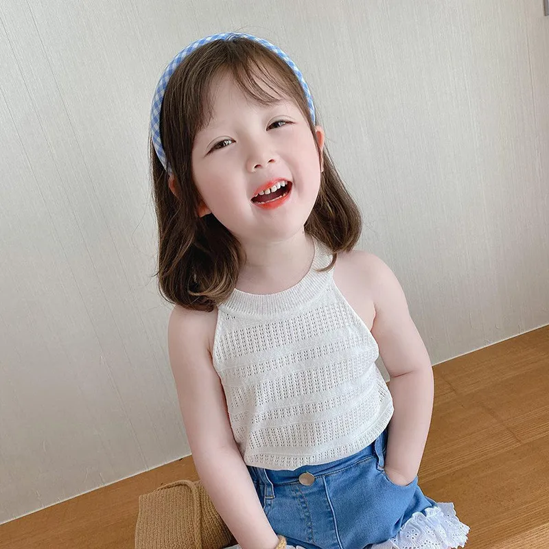 

Girls clothes summer suspenders baby foreign style tops children's clothing round neck vest thin outer wear Kids outfits