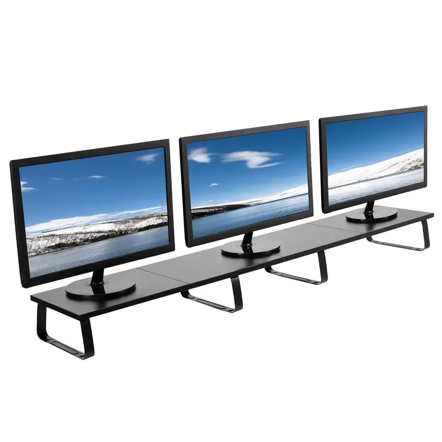 

55 inch Extra Long Monitor Stand, Wood amp Steel Desktop Riser, Multi Screen, TV, Keyboard, Laptop, Ergonomic Desk and Tabletop