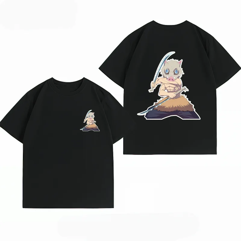 Men's Clothing New 100% Cotton Summer T-Shirt Bandai Demon Slayer Men's T-Shirt Inosuke Print Casual Men's T-Shirt