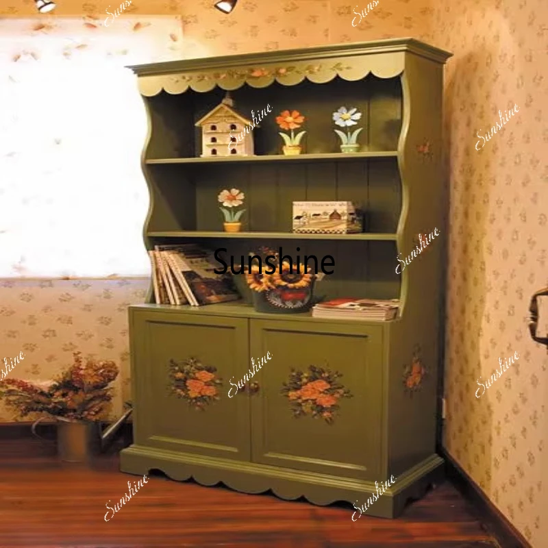 

Rural style bookcase solid wood American hand-painted dining side display pastoral solid wood