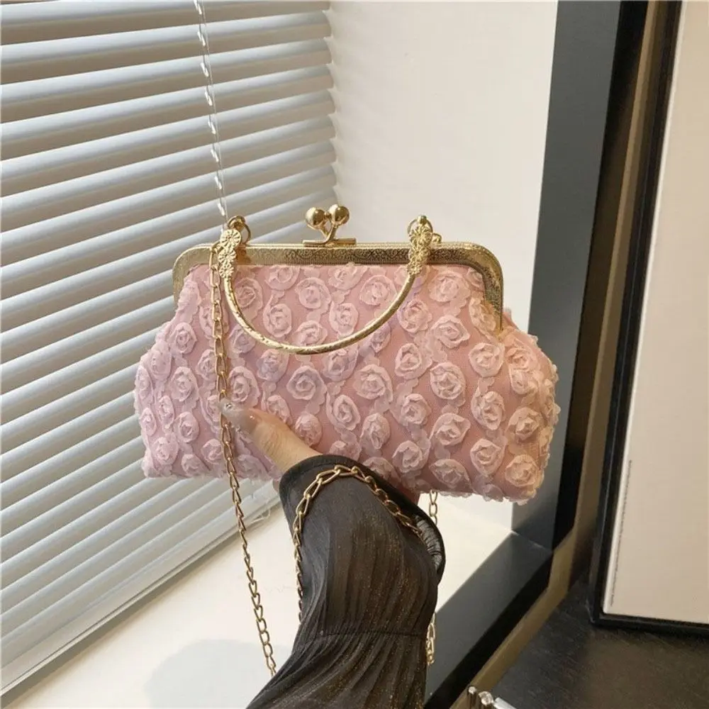 الرجعية سلسلة مأدبة الحفلات حقيبة زهرة الكورية نمط قبلة قفل حقيبة كتف يده سعة كبيرة حقيبة كروسبودي الزفاف