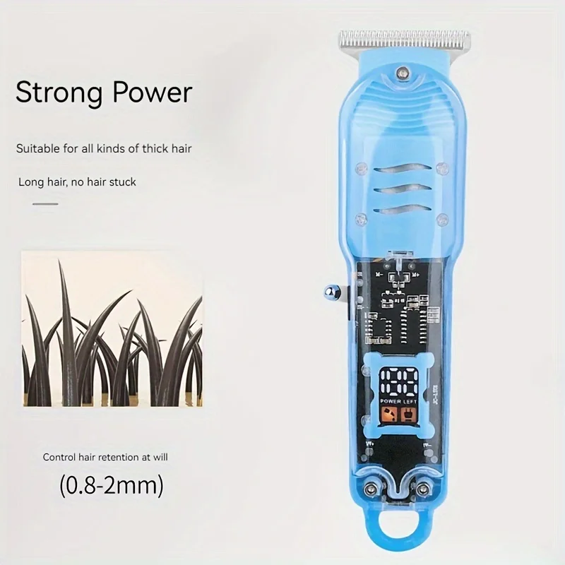 T9 Recarregável Hair Clippers para Homens, Transparente Clippers Profissionais, Aparadores Elétricos, Máquina de Corte de Cabelo