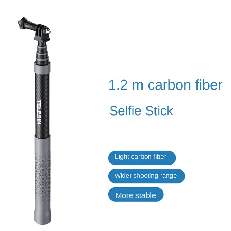 TELESIN คาร์บอนไฟเบอร์1ชิ้น Selfie Stick Monopod พร้อมสกรู1/4สำหรับ Gopro Insta360 Osmo Action DJI กล้อง