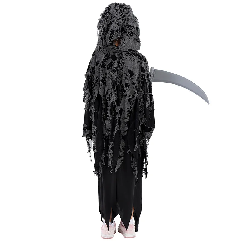 Mädchen beängstigend Geist böse Robe Sense Purim Outfit schwarz Tod Junge Phantasie verkleiden Sensenmann Halloween Kostüm Kinder