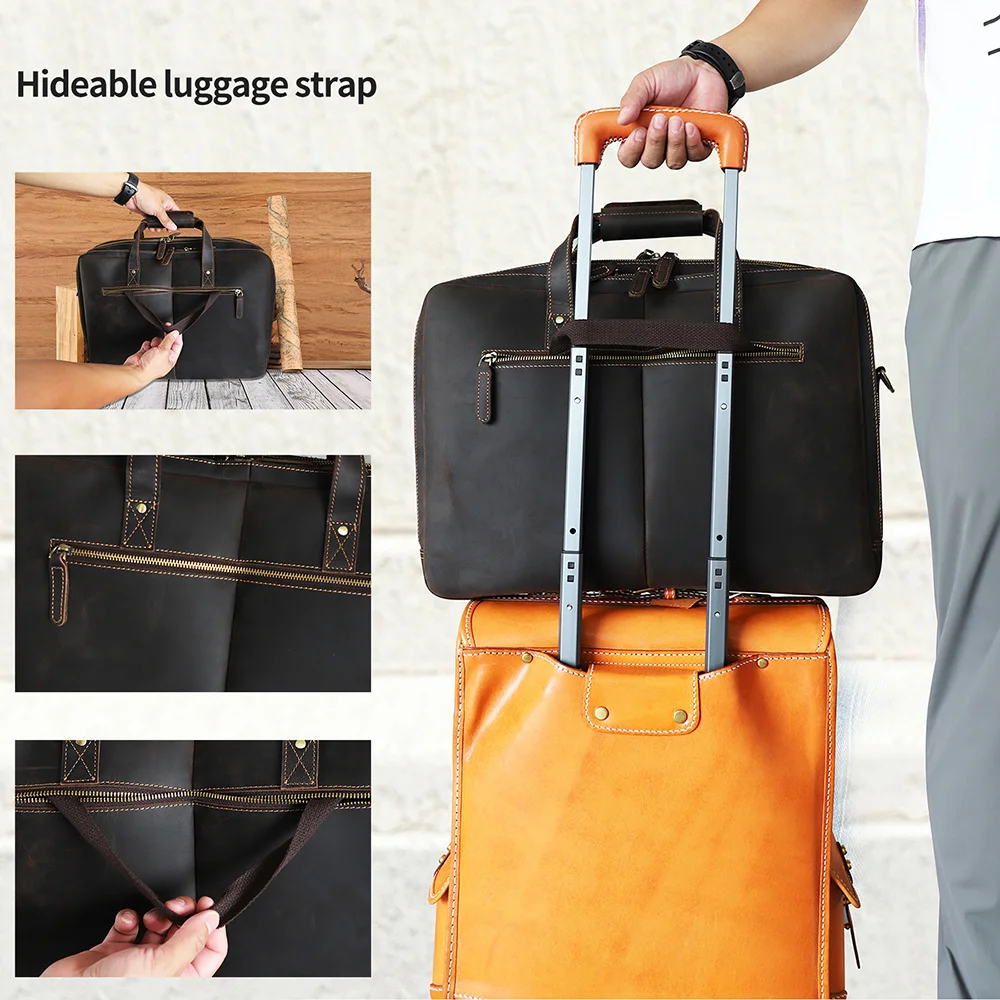 Maletín de cuero genuino para hombre, bolsa de mensajero de hombro con correa de equipaje, bolso de mano de 17 pulgadas para ordenador portátil, negocios, viaje, trabajo